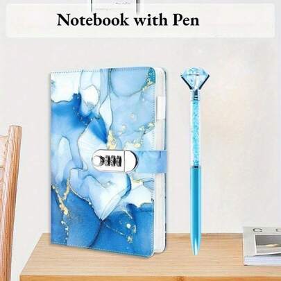 A5 PU Leather Diary With Lock 120 Sheets Password Locked Travel Notebook With Pen Portable A5 Stylish Password Locked Journal Creative Manual Student Notebook