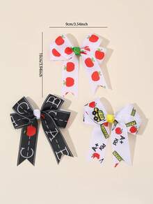 2 件装学生返校发饰 Apple Pencil 校车字母图案蝴蝶结发夹白色黑色罗缎丝带蝴蝶结鳄鱼夹可爱 Apple Pencil 校车字母印花蝴蝶结发夹可爱返校蝴蝶结发夹适合开学第一天女士发饰、扁平爪夹、发夹、发夹 - 彩色 - 查看 4