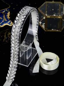 1件镶钻奢华婚纱腰带，手工女士时尚腰带，情人节配饰 - 銀色 - 查看 5