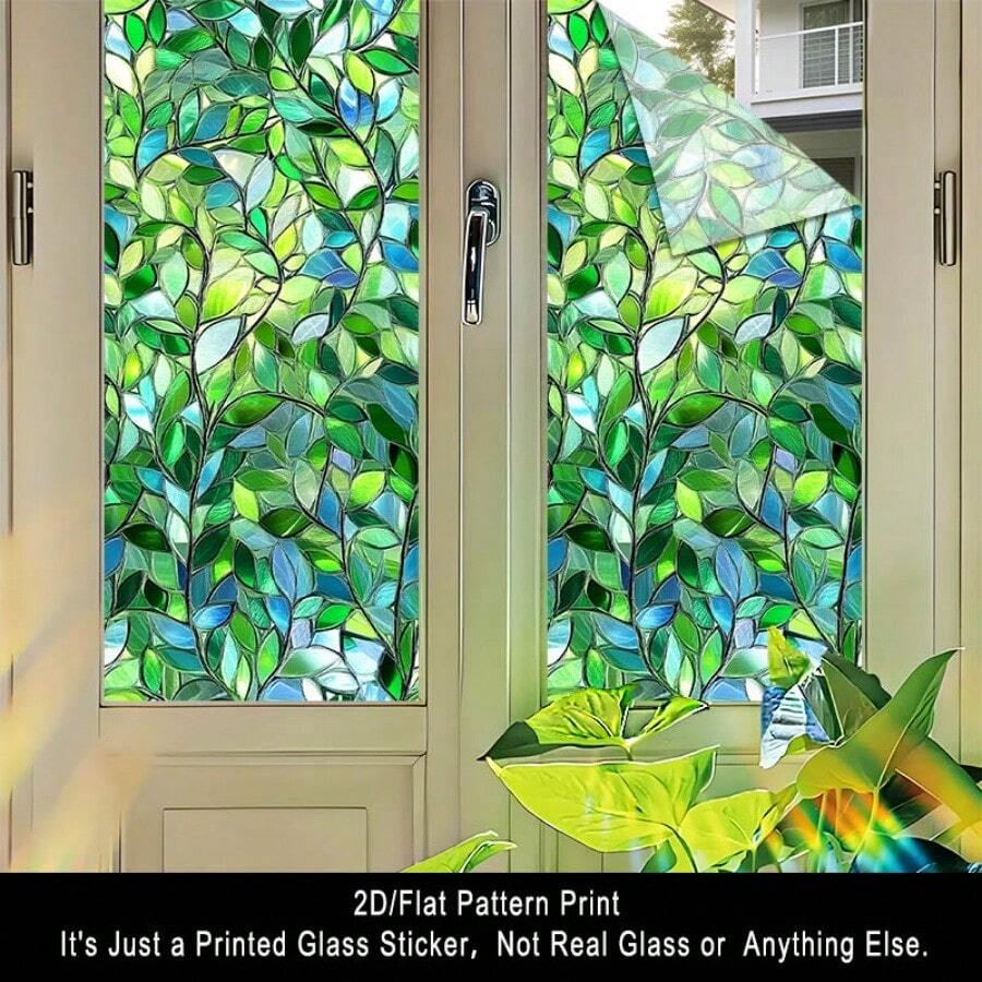 1PC, 2D Flat Dense Vine Green Pattern Frosted Glass Window Film, Transparent PVC Adsorption Glass Door And Window Decoration, Removable Reusable Glass Stickers. 17.71x39.37 Inches (45x100 Cm), Suitable For Home, Kitchen, And Room Use - 17.71*39.37in (45*100cm) - 查看 1