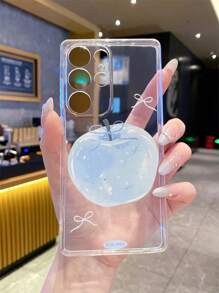 1 Stück blaue Schleifen Kristall Apfel Muster transparente TPU Handyhülle, stoßfest, kratzfest, fingerabdruckfest, mit Kameralinzenschutz, kompatibel mit Apple, Nothing, Pixel, INFINIX, Redmi