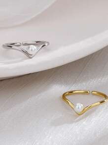 1pc V-Shaped Pearl Ring, Minimalist Design Knuckle Ring