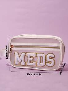 时尚 MEDS 字母印花便携式盥洗包，多功能化妆品、药品和盥洗用品收纳袋 返校书包 旅行必需品 海滩夏季度假旅行收纳袋 化妆包 化妆包 化妆品收纳袋 化妆品收纳 - 米色 - 查看 3