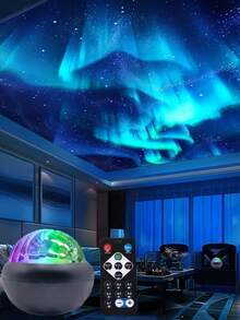 1 件北极光 LED 夜灯，RGB LED 汽车星空投影仪夜灯带遥控器，创意极光显示灯，多色照明，无需可充电纽扣电池桌面星空投影仪