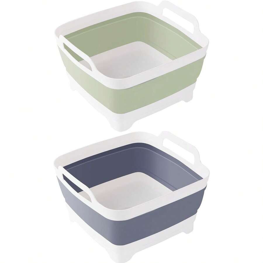 Collapsible Wash Basin With Drain Plug – 2.4 Gallon Portable Sink Tub For Baby Bottles, Dishwashing, RV & Camping | Space Saving Foldable Design | -Free /PP Material (Grey) - 灰色+綠色 - 查看 1