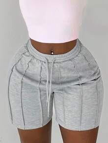 4-Pack Women'S Casual Elastic Waist Drawstring Shorts With Side Pockets - Solid Color Lounge Shorts For Spring Summer Fall, Machine Washable (Black/White/Red/Grey), Seasonal Clothing, Modern Design, Comfortable Fit - Trắng + Đen + Xám + Đỏ rượu - Xem 8