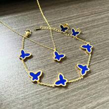 4PCS Stainless Steel Double-Sided Butterfly Necklace Bracelet Earrings Set, Elegant Style, 18K Gold Plated Accessories, Women's Jewelry Set, Multiple Colors.