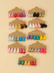 6 pièces/Set Boucles d'oreilles en forme de goutte d'eau, en matériau léger et de couleurs de gelée, convenant aux femmes pour l'été, le bureau et les occasions festives