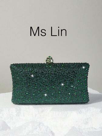 A Dark Green Sparkly Double-IrencSSided Rhinestone And CrystalDecorated Clutch With MetalCrossbody Chain,Fashionable, ElegantAnd Suitabe For Evening/FormaEvents Tready Bride Bag, Perfect ForParty,Wedding,Prom, Dinner/BanquetMatching With Wedding Dress, FormaDresses,Prom Dress, Birthday Dress,Party Dress,Essential Wedding LtemsPerfectly Matching With GraduationDress,Prom Dresses