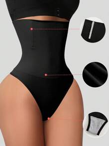 1 Pc High Waist Seamless Thongs Tummy Control Panties Women Panty Slimming Underwear Butt Lifter Belly Shaping Cincher Brief Waist Trainer Body Shaper Sheath Flat Belly Woman Shapewear - Black - View 5