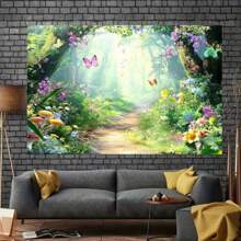 Enchanted Forest Backdrop - Polyester Fiber Natural Scene With Butterflies - Reusable Wall Decor For Wedding, Birthday, Anniversary - Versatile Photography Background Suitable For Indoor And Outdoor Events