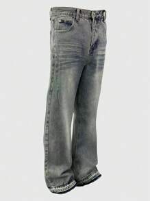 Herren Business Lässig Jeans mit abgerissenen Säumen und Fransen, verwaschen, einfaches Design, vielseitig einsetzbar, geeignet für alle Jahreszeiten, Knopf- und Reißverschluss, schmale gerade Beinform, Emo-Stil