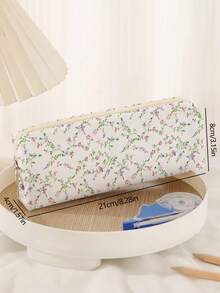1pc Floral Pattern Print Corduroy Pencil Case, Stationery Storage Bag, Double-Sided Print Stationery Bag, Portable Multifunctional Office Stationery Pencil Storage, Gift For Students, Friends, Holiday Gifts, Pencil Pouch, School Bag School Supplies, Back To School - Multicolor - View 14