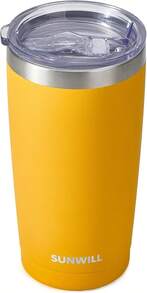 Travel Coffee Tumbler 20 Oz, Insulated Mug With Lid, Stainless Steel Cup For Hot And Cold Drinks, Powder Coated Yellow - 黃色 - 查看 1