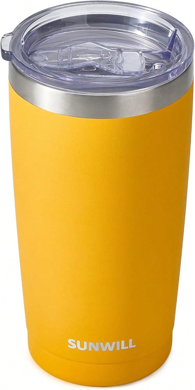 Travel Coffee Tumbler 20 Oz, Insulated Mug With Lid, Stainless Steel Cup For Hot And Cold Drinks, Powder Coated Yellow - 黃色 - 查看 1