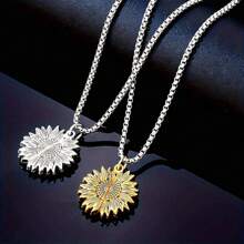1pc Customizable Elegant Sunflower Locket Necklace, Perfect Gift For Birthday Or Any Special Occasion, Women Sunflower Pendant Necklace With Long Chain, Chic O-Shaped Design, Ideal For Birthday And Anniversary