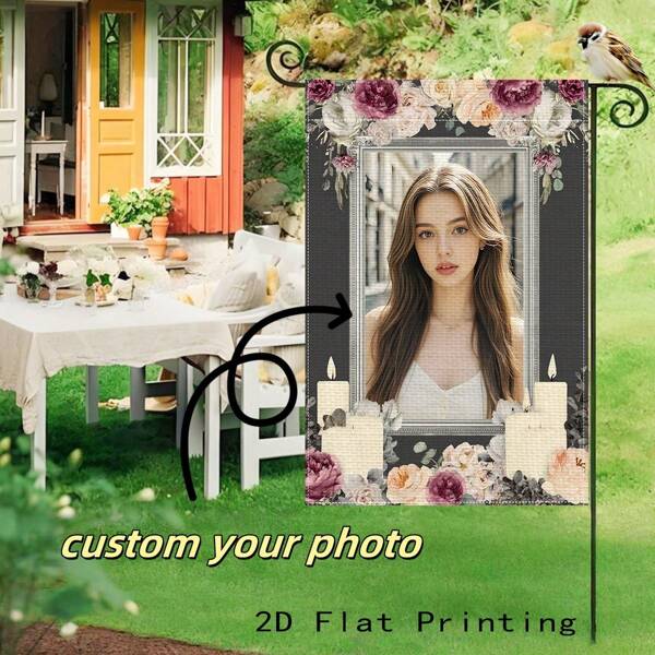 1pc Customized Loving Memory Photo Garden Flag - Personalized Linen Roll Canvas, Outdoor Sympathy Tribute, Memorial Banner For Loved Ones, Unique Custom Gravesite Gravestone Decor - Flag Only (No Metal Stand)