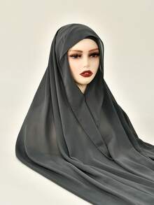 1pc Women Magnetic Solid Color Chiffon Snood Loop Scarf Hijab, Convenient Breathable & Comfortable, Suitable For Daily Wear For Dress - Magnetic Buckle Lazy Scarf Tube Hat Integrated Headscarf - View 18