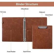 Neww  3 Ring Binder  Clipboard,1 Inch Binder, 13.2" * 10.2" PU Clipboard Binder  Notepad & 5 Dividers  5 Pockets, Labels, Clipboard Folder Great For School Office(Fit Letter Sized Paper) - Brown Letter Size - 1 Inch - View 6