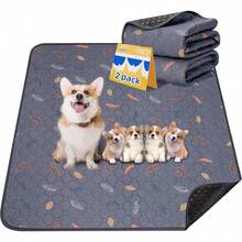 Almohadillas para pipí lavables para perros - Paquete de 2 almohadillas reutilizables de alta absorción y gruesas que previenen las fugas, antideslizantes, impermeables para entrenamiento de cachorros, corral, jaula, caja de parto, entrenamiento para ir al baño, gris - Hojas - Gris oscuro - Ver 10