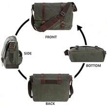 Maletín de lona encerada de cuero genuino vintage, bolso de hombro grande, bolso de computadora resistente para laptop de 15.6" - Negro-3 - Ver 8