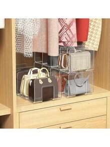 1 قطعة/2 قطعة منظم شفاف من الاكريليك للشنط المنزلية وعرض البيع بالتجزئة، يوفر مساحة في الخزانة، رف تخزين شفاف مناسب للمحافظ والحقائب