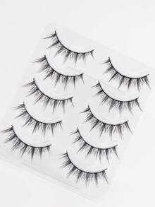 Manga Lashes 5 对黑色茎自然假睫毛，睫毛延长，卷翘柔软，适合漫画风格日常妆容 - 尖尾漫畫款 - 查看 4