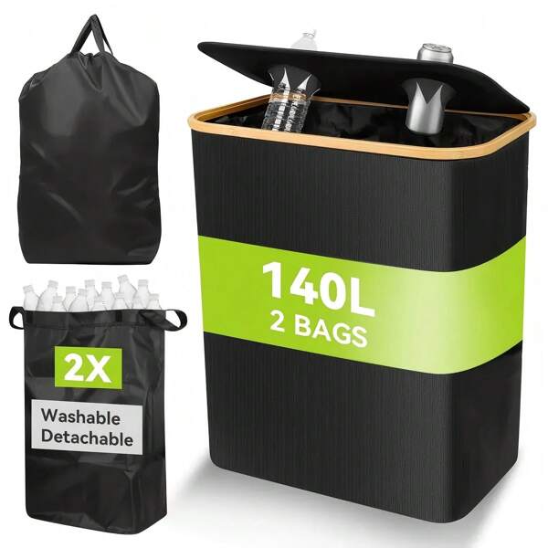 1pc Bottle Collector with 2 Bag, Foldable Storage Basket, Toy Organizer, Recycling Bin, Multi-Functional Laundry Hamper or Indoor Trash Can, Suitable for Kitchen, Bedroom, Laundry Room, Hotel, Office, Gift
