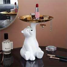 1 pieza Bandeja para llaves con decoración de oso polar de lujo, decoración de escritorio para la sala de estar, decoración para mesa de centro y mueble de televisión, también se puede usar como plato creativo para refrigerios o fruta