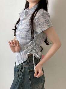 2025 Summer Women's Stylish Plaid Casual Shirt White - White - View 5