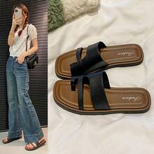 Zapatillas con los dedos de los pies la versión francesa retro Coreana de los zapatos romanos para el ocio y las vacaciones - Negro - Ver 3