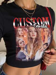 Camiseta tipo novia personalizada estilo Y2K bootleg, diseña tu propia camiseta, camiseta personalizada con foto, camiseta personalizada con foto retro, camiseta personalizada estilo hip-hop bootleg, camiseta personalizada para mujer - agrega tu propio texto e imágenes (foto de pareja/novia/familia/selfie/mascota/amigos/fiesta) para diseñar tu camiseta personalizada, con estilo a la moda, sexy, chic, vintage, regalo para ella/él