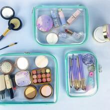 3Pcs Thick Transparent Waterproof Stationery Storage Boxes, Multi-Functional Makeup Pouch, Suitable For Desk Top Brushes, Cosmetics, Toys, Toiletries, Medicines Storage And Portable,For School Supplies,Back To School