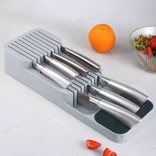 39*13CM Compact Cutlery Storage Utensil, Knife Drawer Organizer, Plastic Tray Utensil Rack Kitchen Storage, Kitchen Organisation(The Knife Is Not Include) - Grey - View 5
