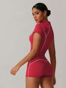 MASKERT "Bộ 2 món" Bộ đồ nữ, Bộ đồ thể thao, Áo khoác tay ngắn, Bộ đồ hai mảnh, Ôm sát, Chạy bộ, Tập thể dục, Bộ đồ tập thể dục, Bộ đồ yoga, Đi làm ở nhà, Giải trí, Thoải mái, Thân thiện với da - Đỏ - Xem 3