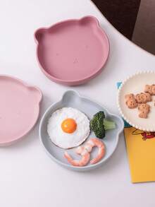 PopLittleOne 1pc Baby Silicone Bear Shape Plate Silicone Cookware Plate For Food Cute Animal Shape Dishes Toddle Training Children's Tableware - Multicolor - View 5