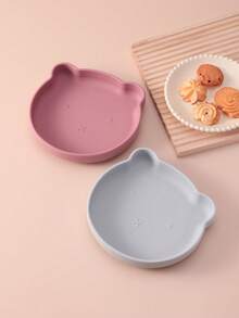 PopLittleOne 1pc Baby Silicone Bear Shape Plate Silicone Cookware Plate For Food Cute Animal Shape Dishes Toddle Training Children's Tableware - Multicolor - View 6