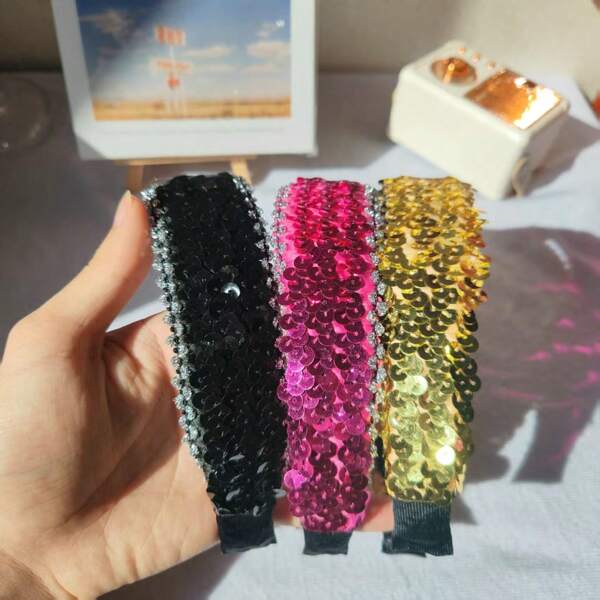 1pc Glittery Bohemian Polyester Headband, Shiny Headpiece For Party, All Season, Hairband Headband For Women ,Hair Accessories
