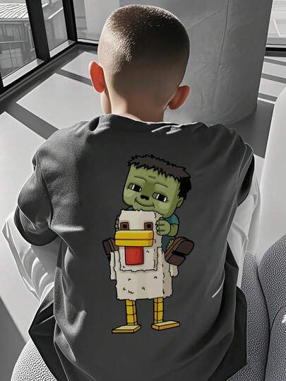 Teenage Boys' Casual Printed Round Neck Short Sleeve T-Shirt Top For Summer