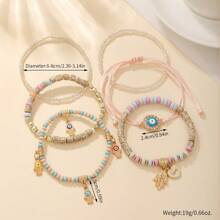 Multiple-Piece Bohemian Creative Devil Eye, Palm & Heart Beaded Multilayer Stretch Bracelet Set