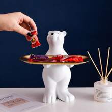 1 pieza Bandeja para llaves con decoración de oso polar de lujo, decoración de escritorio para la sala de estar, decoración para mesa de centro y mueble de televisión, también se puede usar como plato creativo para refrigerios o fruta