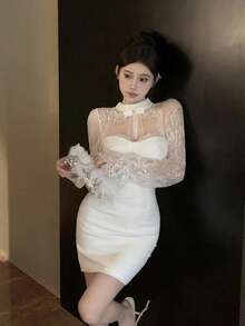 One-Piece Dress For Women, Short Sleeves, Short Length, Summer Slim Look, Fashionable, Gentle Style, White - 白色 - 查看 5