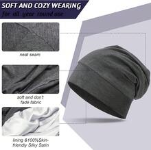 4 Pieces Satin Lined Sleep Cap For Men Women Elastic-Designed Sleeping Hair Satin Lined Bonnet Hair Cover(Black, Navy Blue, Dark Gray And Light Gray) - Multicolor - View 9