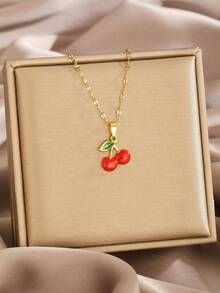 1 件甜美夏日水果系列苹果草莓樱桃香蕉西瓜吊坠不锈钢嘴唇链锁骨链项链适合男孩女孩夏季旅行学校日常佩戴时尚优雅珠宝 - 彩色 - 查看 11