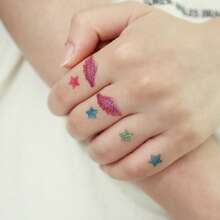 8 张闪光美人鱼和独角兽临时纹身贴纸，适合男孩女孩，卡通防水独角兽彩虹蝴蝶结翅膀美人鱼仙子海洋海星珊瑚海龟图案，生日派对礼物，可持续 2-5 天 - 彩色 - 查看 5