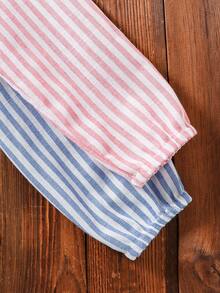 2 件年轻女孩条纹领罗纹袖口纽扣前开衫，简约时尚春秋日常休闲柔软百搭，户外休闲 - 彩色 - 查看 5