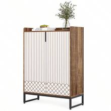 LITTLE TREE Schuhschrank 73x35x105cm mit 2 Türen – Weiß-goldener Metallrahmen für 25 Paar Schuhe, schmale Schuhaufbewahrung für Flure (1 Stück) - Braun - Übersicht 10