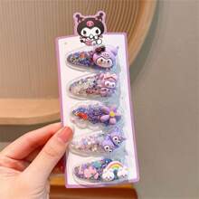 5pcs/Set Cute Cartoon Kuromi & Melody Resin Hairpin, Hair Clip For Bangs & Flyaways, Girl Sweet Hair Accessories (Color May Vary Slightly Due To Batch Difference)