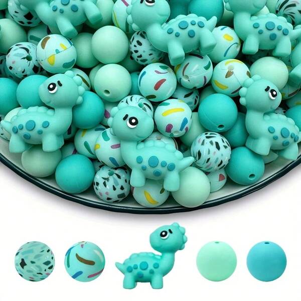25pcs Dinosaur Silicone Beads, Suitable For Jewelry Decoration Accessories As Earrings Necklace Bag Chain Pendant Phone Keychain Makeup Brush DIY Kit Making Supplies Gift Holiday Birthday Present - Beads & Bead Assortments