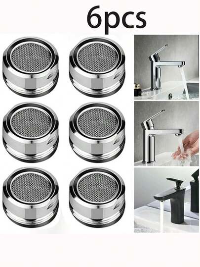 6 aireadores de grifo de acero inoxidable plateado ahorradores de agua, aireadores de grifo de baño con rosca M24, boquillas mezcladoras con filtro reemplazable, aptos para fregaderos de cocina, metal y plástico